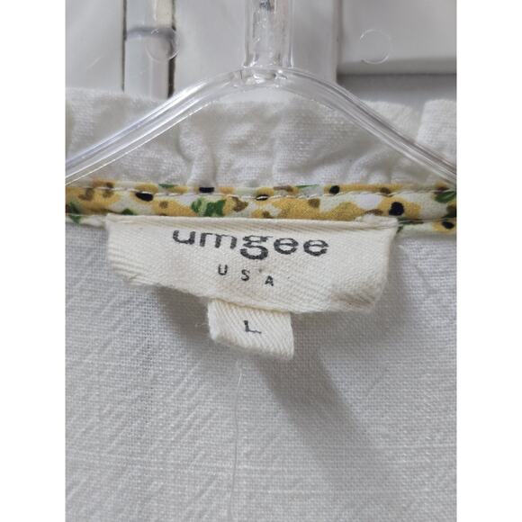 Umgee Linen Blend Eyelet Lace Top Blouse White Balloon Sleeves Peasant Boho Larg - Picture 4 of 6